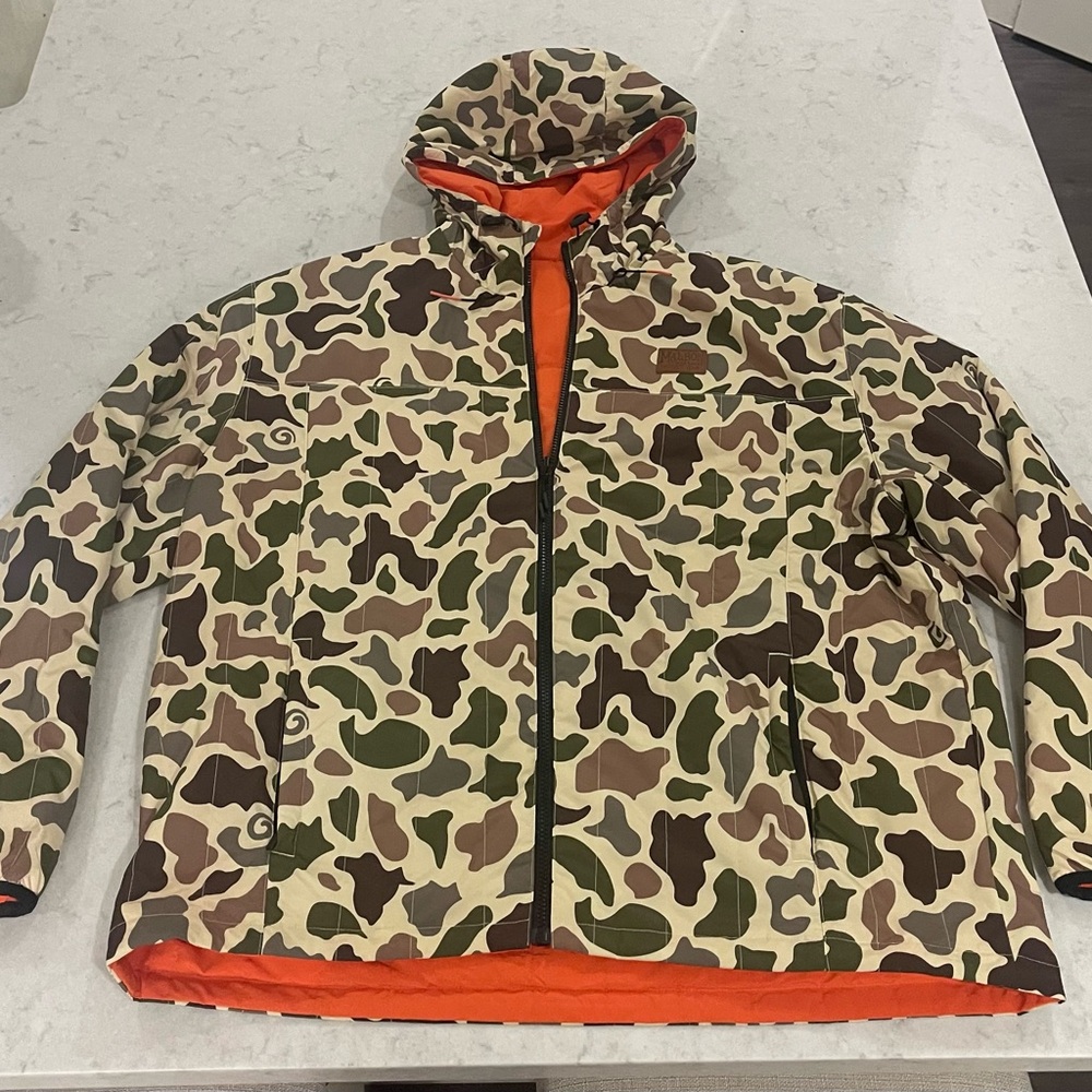 Malbon fudd buckets camo/orange reversible jacket XXL worn 4 times EUC